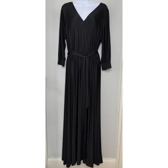 Laurie Felt Wrap Front Maxi Dress Dress L Black Goth Witchy Spooky Stretchy Glam - Picture 3 of 16